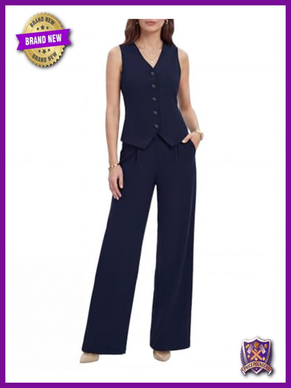 Women's 2 Piece Viscose Blend Vest Pants Suit Wrinkle-Free Business Casual